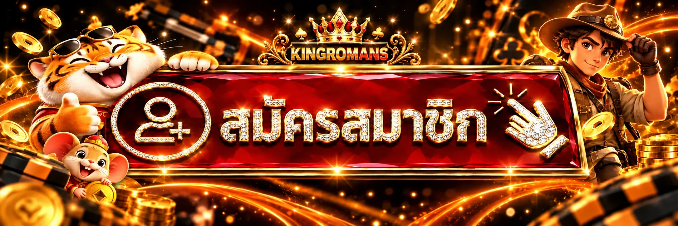 หน้าสมัครและเข้าสู่ระบบ KINGROMANS โทนสีส้มดำ